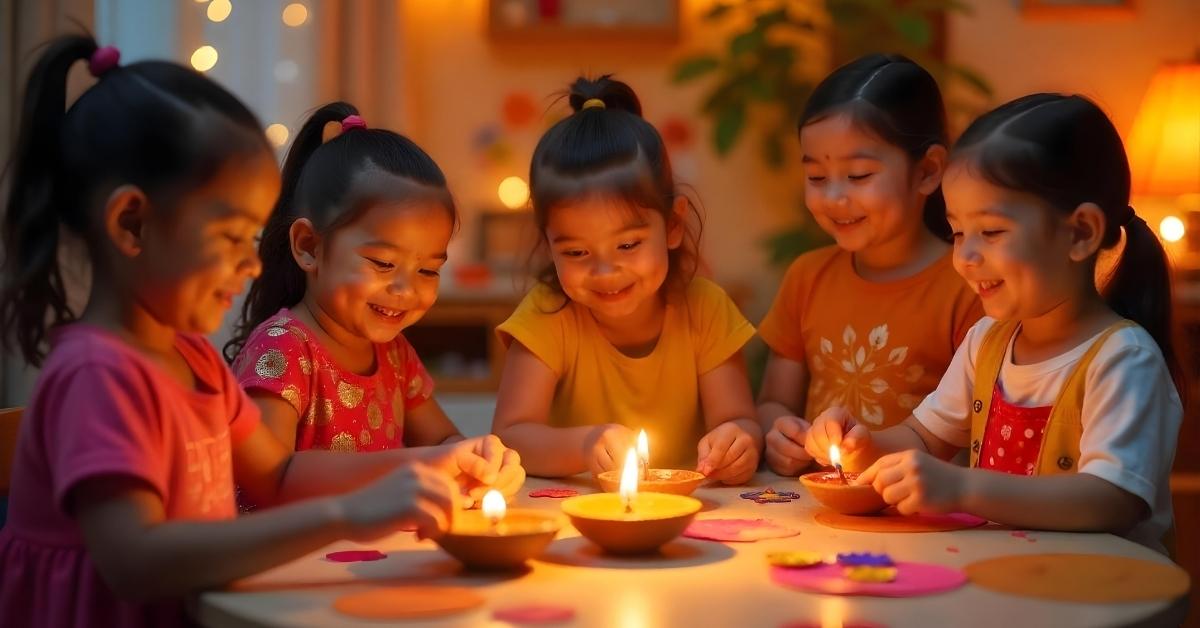 Children Making Diwali Crafts