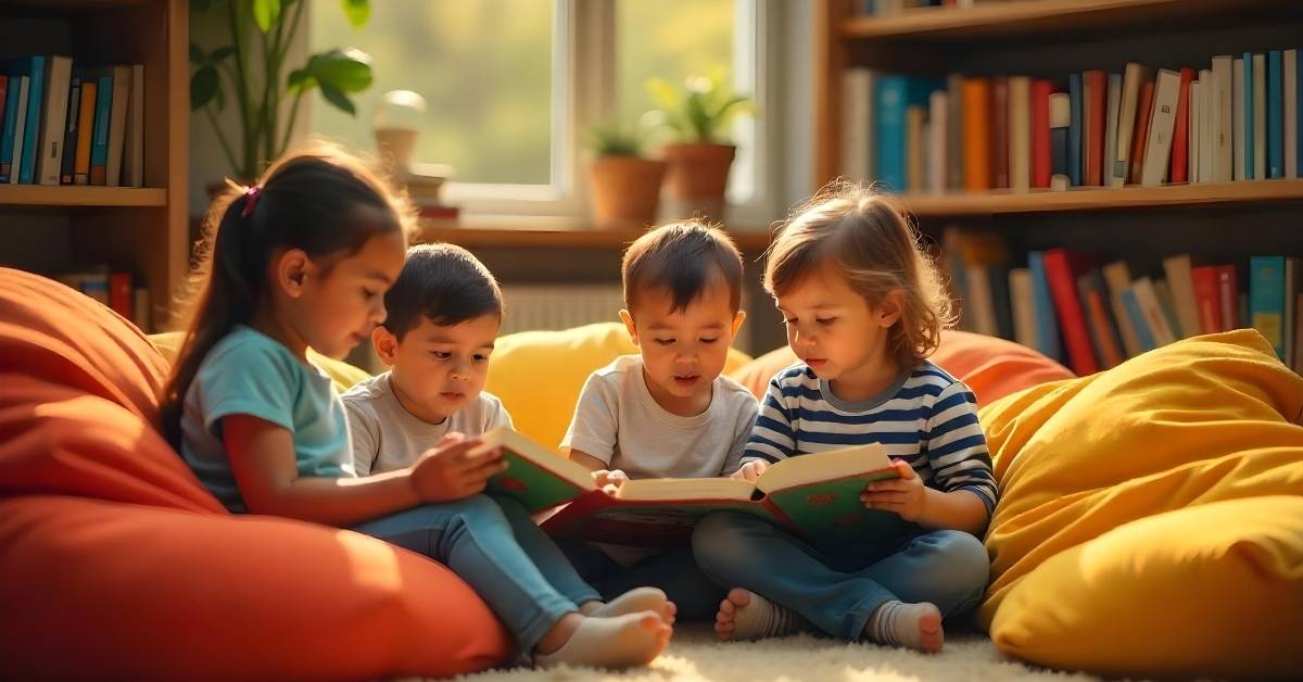 Children with Books in a Reading Corner