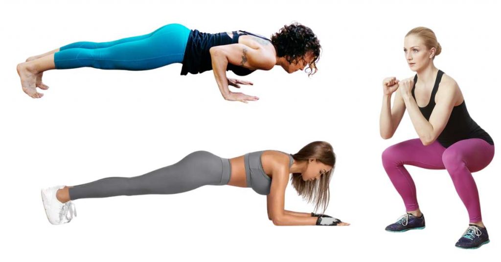 push up plank and squat 
